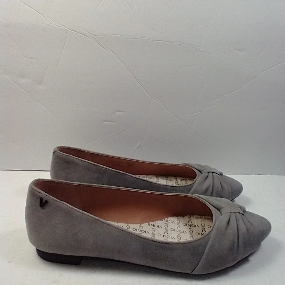 Vionic Gramercy Ballet Flats Pointed Gray Suede Comfort Shoes Women's sz 6.5.